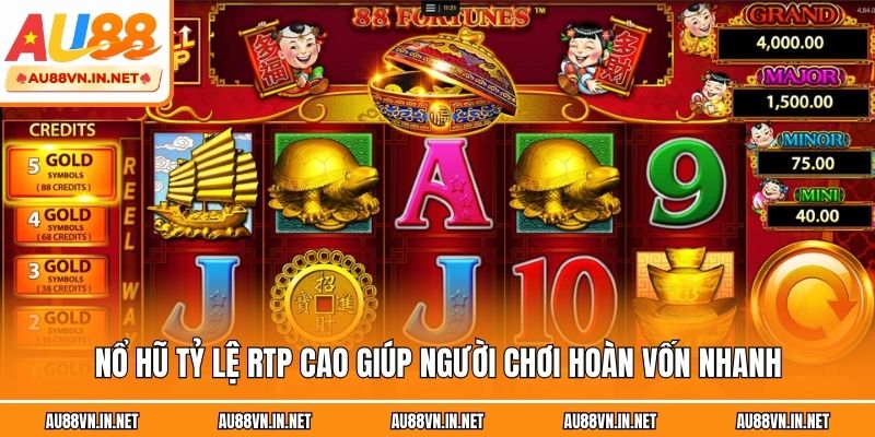 Nổ hũ tỷ lệ RTP cao giúp người chơi hoàn vốn nhanh